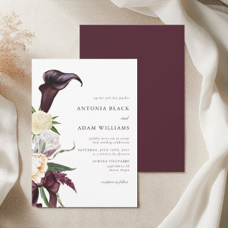 Convites Casamento Floral de Água Profunda Cereja Plum