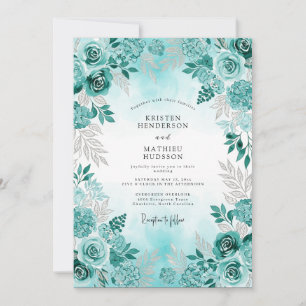 Convites Casamento Floral de Aguarela Aqua de Inverno