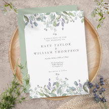 Casamento Floral de Aguarela de Verde Lilás Salvia
