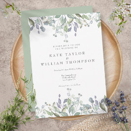 Convites Casamento Floral de Aguarela de Verde Lilás Salvia