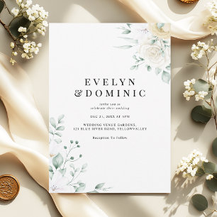 Convites Casamento Floral de Aguarela Minimalista Rosa Bran
