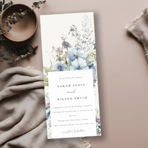 Convites Casamento Floral de Algodão Azul-Escuro