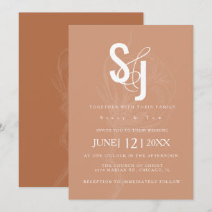 Convites Casamento Floral de Algodão Terracota Escura Minim