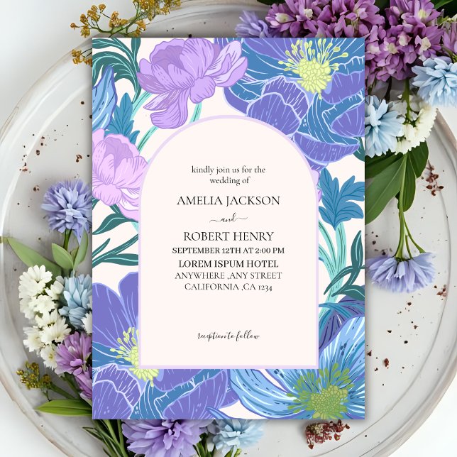 Convites Casamento Floral de Alívio Lilac e Roxo desenhado (Criador carregado)