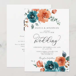 Convites Casamento Floral de Alvo Queimado Laranja Rústico