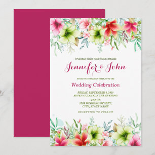 Convites Casamento Floral de Amaryllis Vermelha com Aquarel