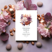 Casamento Floral de ameixa, Cinza, Cobre e Rosa