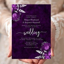 Convites Casamento Floral de Ameixa Elegante Prata