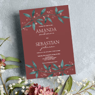 Convites Casamento floral de amoras verdes da floresta