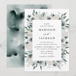 Convites Casamento Floral de Anêmonas Brancas e Rosas