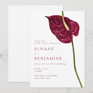 Convites Casamento Floral de Anthurium com Aquarela Minimal