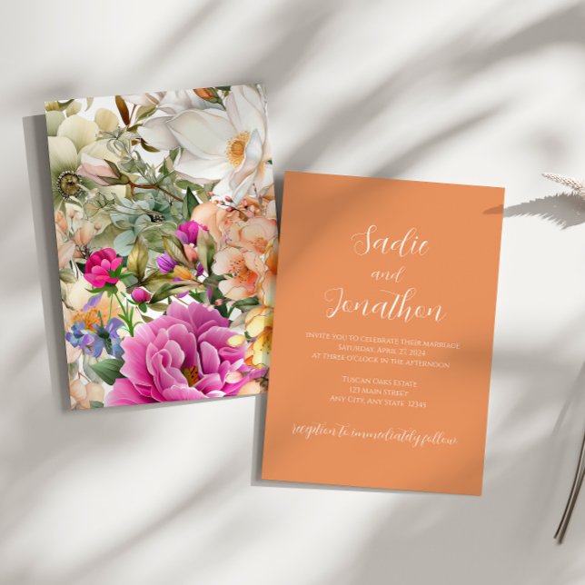 Convites Casamento Floral de Apricot Peach (Criador carregado)