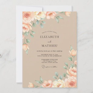 Convites Casamento Floral de Aquarela Bege Rosa