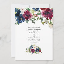 Casamento Floral de Aquarela Bordo e Azul Marinho