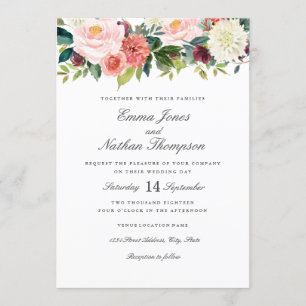 Convites Casamento Floral de Aquarela Botânica de Primavera