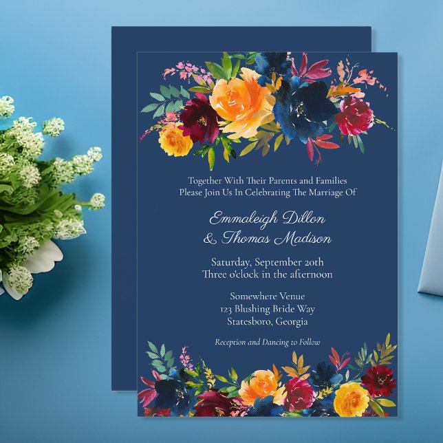 Convites Casamento Floral de Aquarela com Cores Brilhantes (Criador carregado)