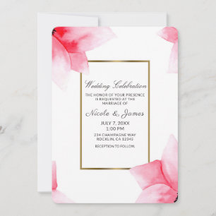 Convites Casamento Floral de Aquarela Coral de Pêssego de V