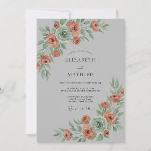 Convites Casamento Floral de Aquarela Coral na Primavera