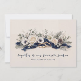 Convites Casamento Floral de Aquarela de Inverno Azul Marin