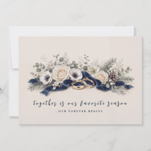Convites Casamento Floral de Aquarela de Inverno Azul Marin