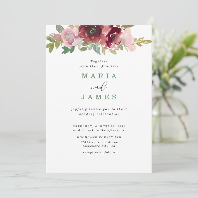 Convites Casamento Floral de Aquarela de Jardim de Verão (Em pé/Frente)