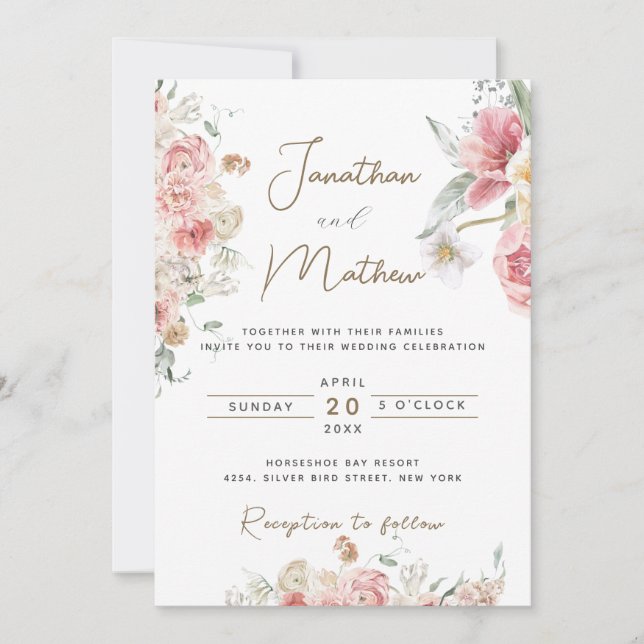 Convites Casamento Floral de Aquarela de Jardim de Verão (Frente)