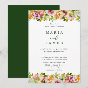 Convites Casamento Floral de Aquarela de Jardim de Verão