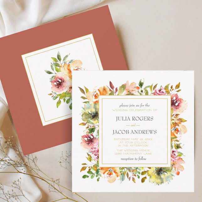 Convites Casamento Floral de Aquarela de Jardim de Verão (Summer Garden Watercolor Floral Wedding Invitation)