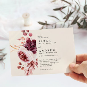 Convites Casamento Floral de Aquarela de outono Elegante