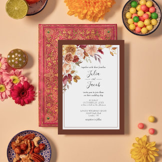 Convites Casamento Floral de Aquarela de outono Elegante