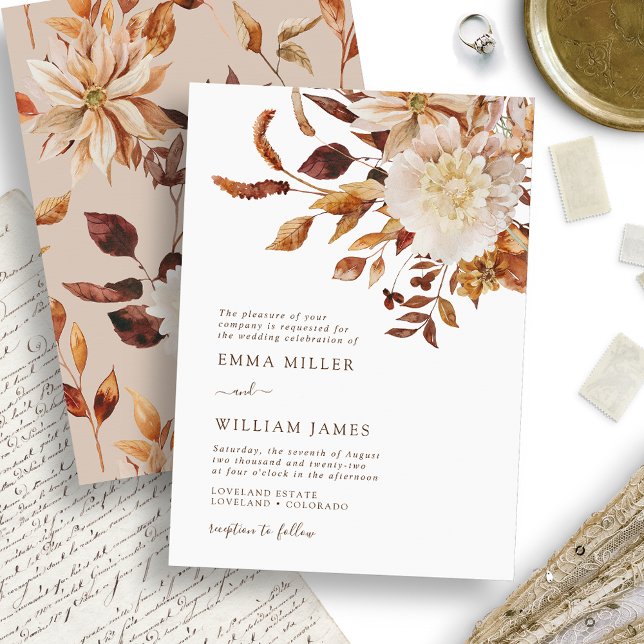 Convites Casamento Floral de Aquarela de Queda Elegante (Elegant Fall Watercolor Floral Wedding Invitation by Painted Paperie)