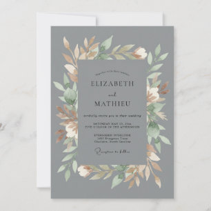 Convites Casamento Floral de Aquarela Dourada em Ardósia