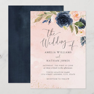 Convites Casamento Floral de Aquarela em Tons de Bege e Dou