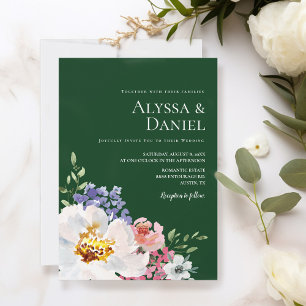 Convites Casamento Floral de Aquarela Emerald Green Bold
