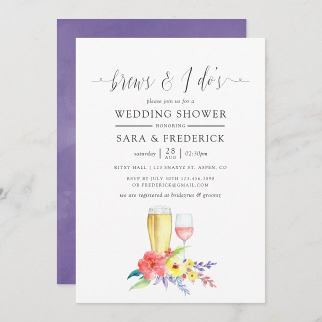 Convites Casamento Floral De Aquarela Irrompe Antes Do I Do (Frente/Verso)