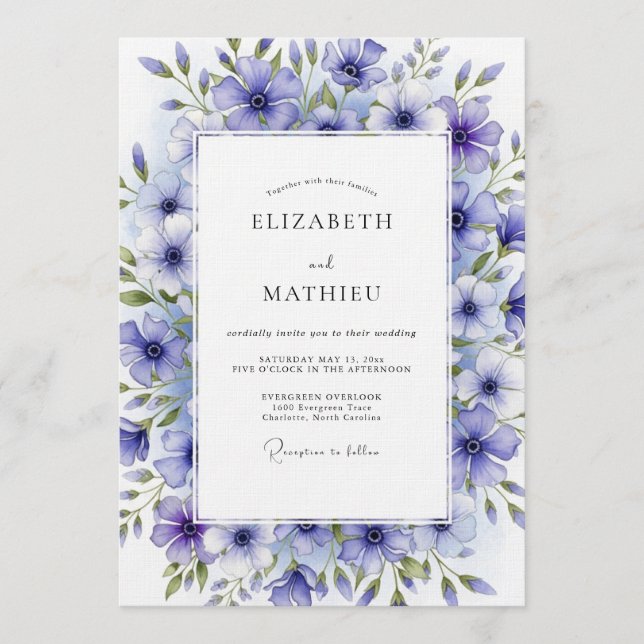 Convites Casamento Floral de Aquarela Lavanda (Frente)