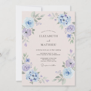 Convites Casamento Floral de Aquarela Lavanda Azul-marinho