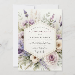 Convites Casamento Floral de Aquarela Lilás