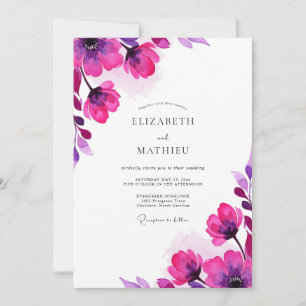 Convites Casamento Floral de Aquarela Magenta