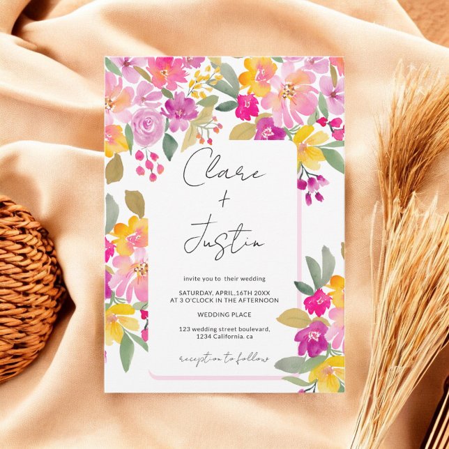 Convites Casamento Floral de Aquarela Primavera de Jardim V (Garden Spring Summer Watercolor Floral Wedding Invitation)