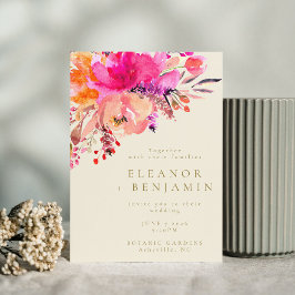 Convites Casamento Floral de Aquarela Rosa-Brilhante Elegan