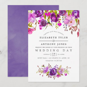 Convites Casamento Floral de Aquarela Roxo e Violeta