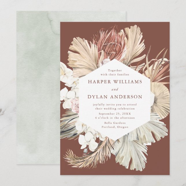 Convites Casamento Floral de Aquarela Tropical (Frente/Verso)