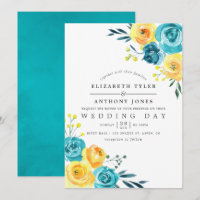 Casamento Floral de Aquarela Turquesa e Amarelo