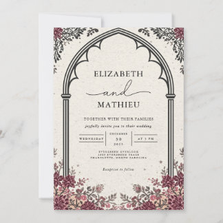 Convites Casamento Floral de Arch Gótico Burgundy