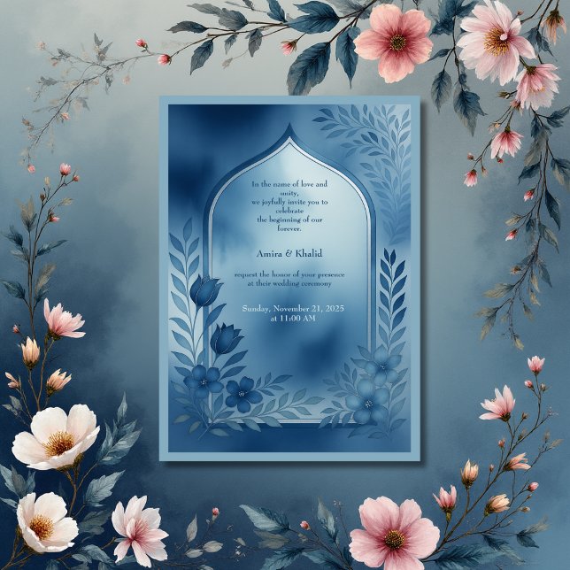 Convites Casamento floral de arco azul-d'água (Criador carregado)