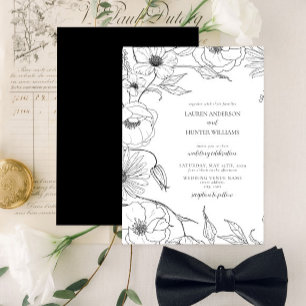 Convites Casamento Floral de Arte da Linha Branca Moderna