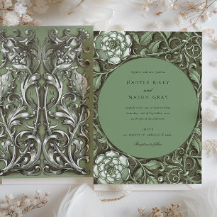 Convites Casamento Floral de Arte Verde Mudada Nouveau