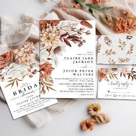 Convites Casamento Floral de Autumn Fall Watercolor