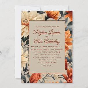 Convites Casamento Floral de Autumn Rust Cream Laranja Quei